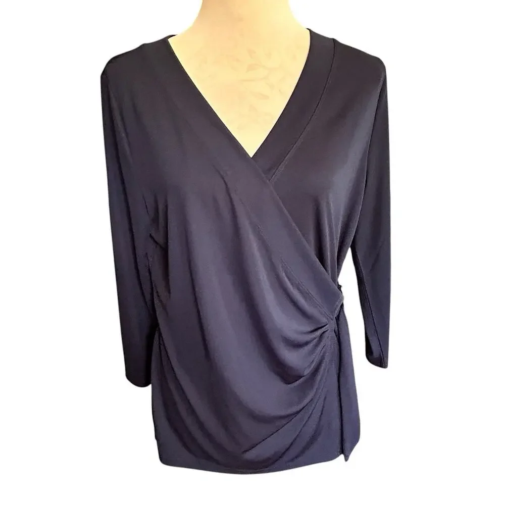 Lauren Ralph Lauren Women's Navy Blue Surplice Stretch Jersey Top Size XL